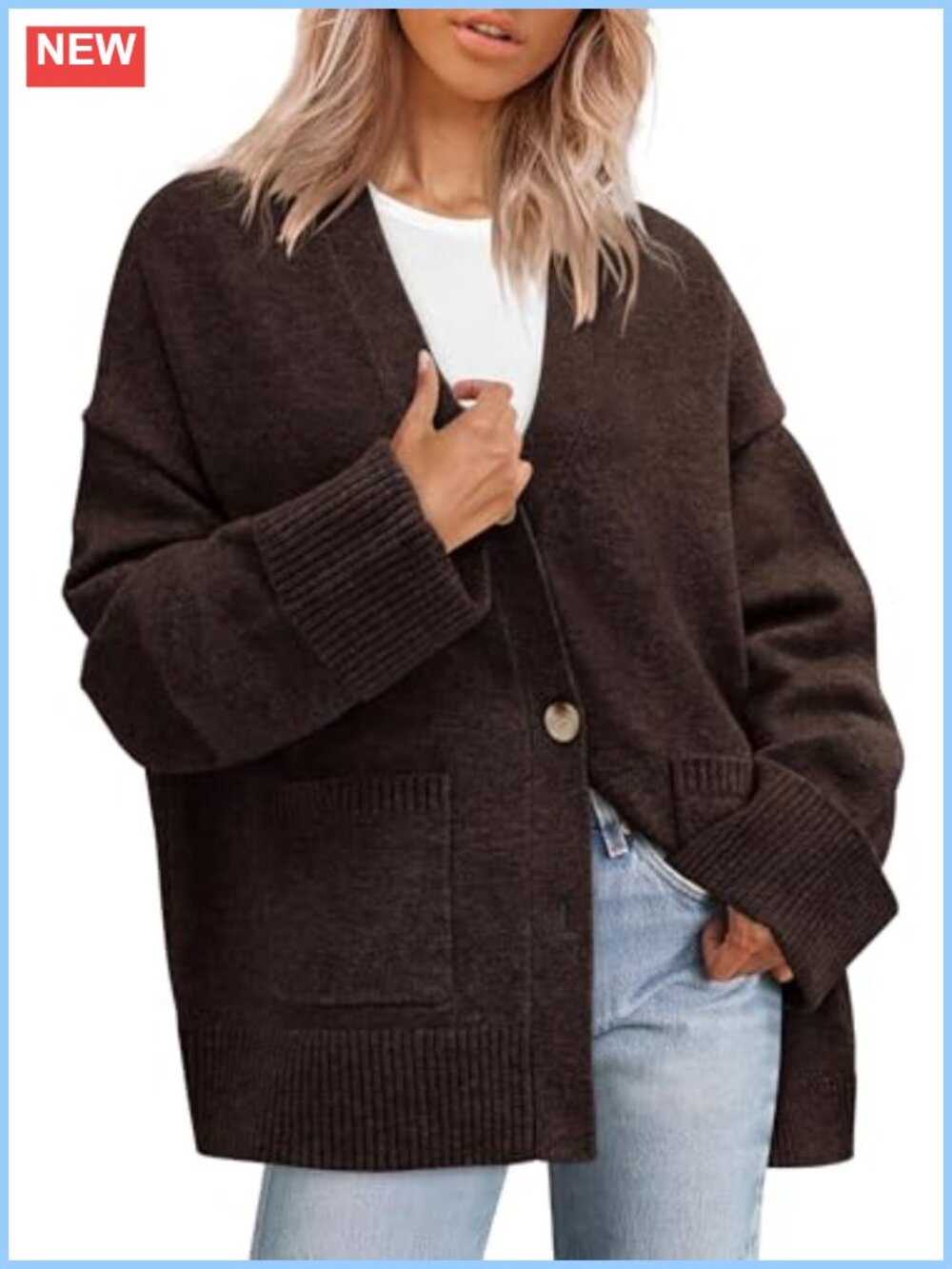 Oversized Chunky Knit Cardigan Button Down V-Neck Sweater with Pockets